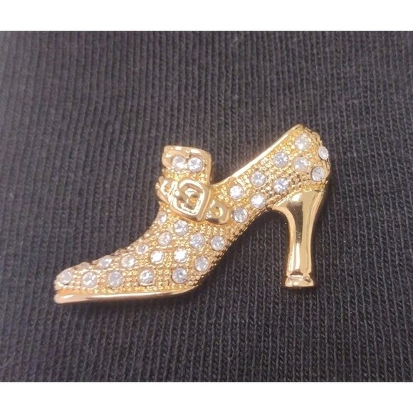 Goldtone High Heel Brooch with Swarovski Crystals - Picture 1 of 5